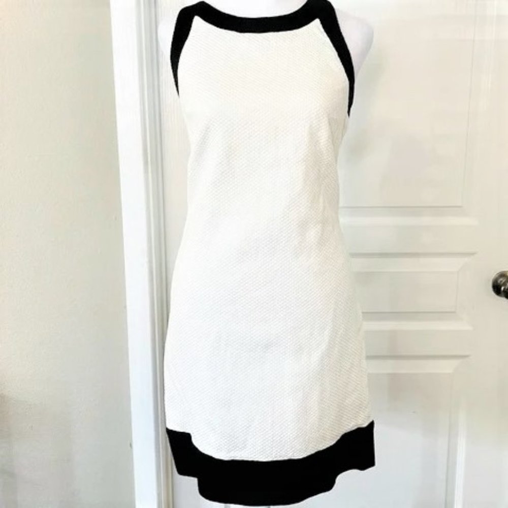 Spring into Spring! Donna Morgan white+black textured sheath